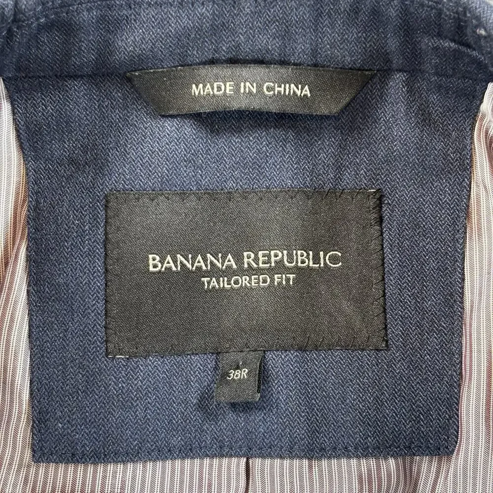 Banana Republic Mens 38R Tailored Fit Navy Blue Herringbone Cotton Blazer Jacket